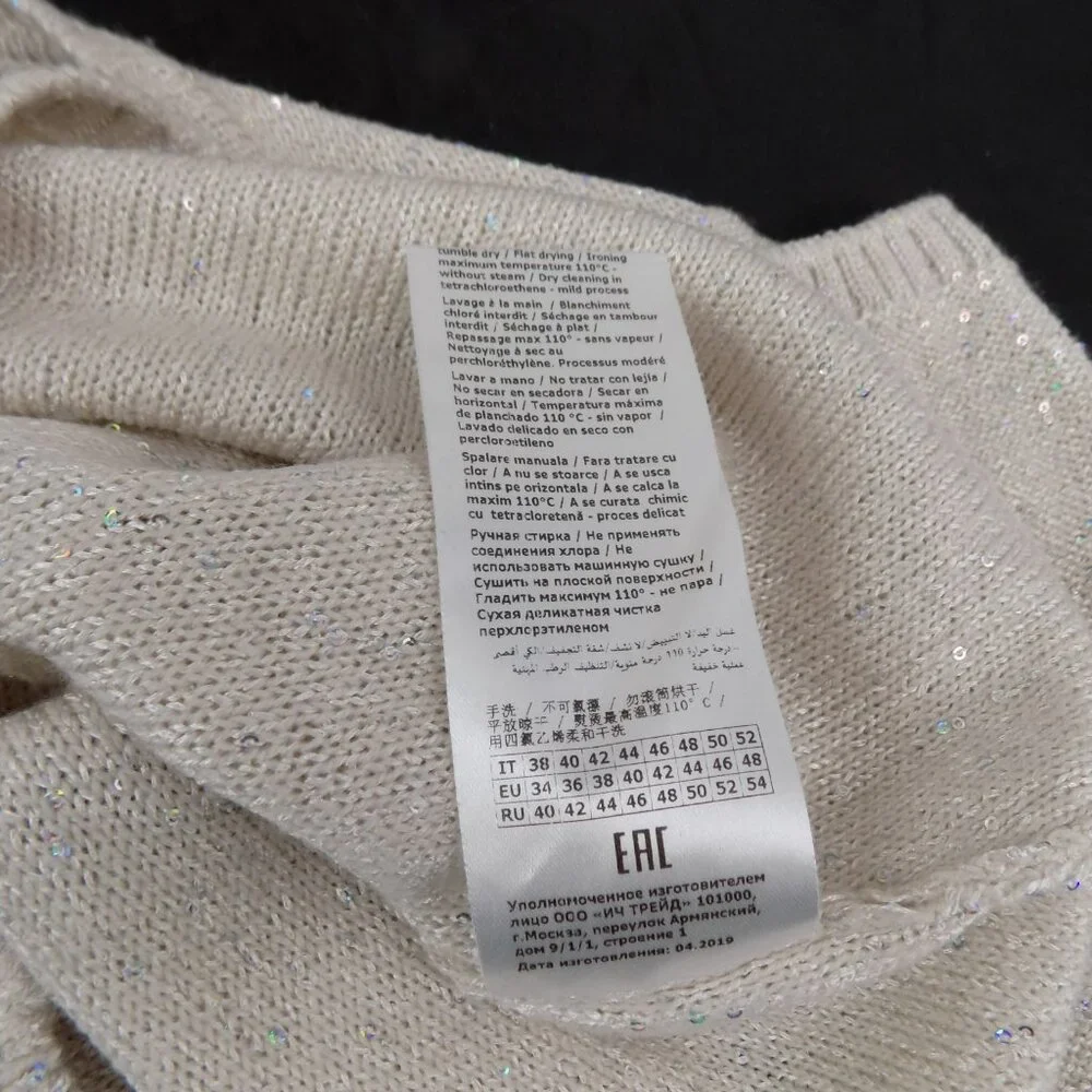 Luisa Spagnoli Women Beige Knitted Sweater Pullover Sequins Made in Italy Size S - Picture 8 of 9